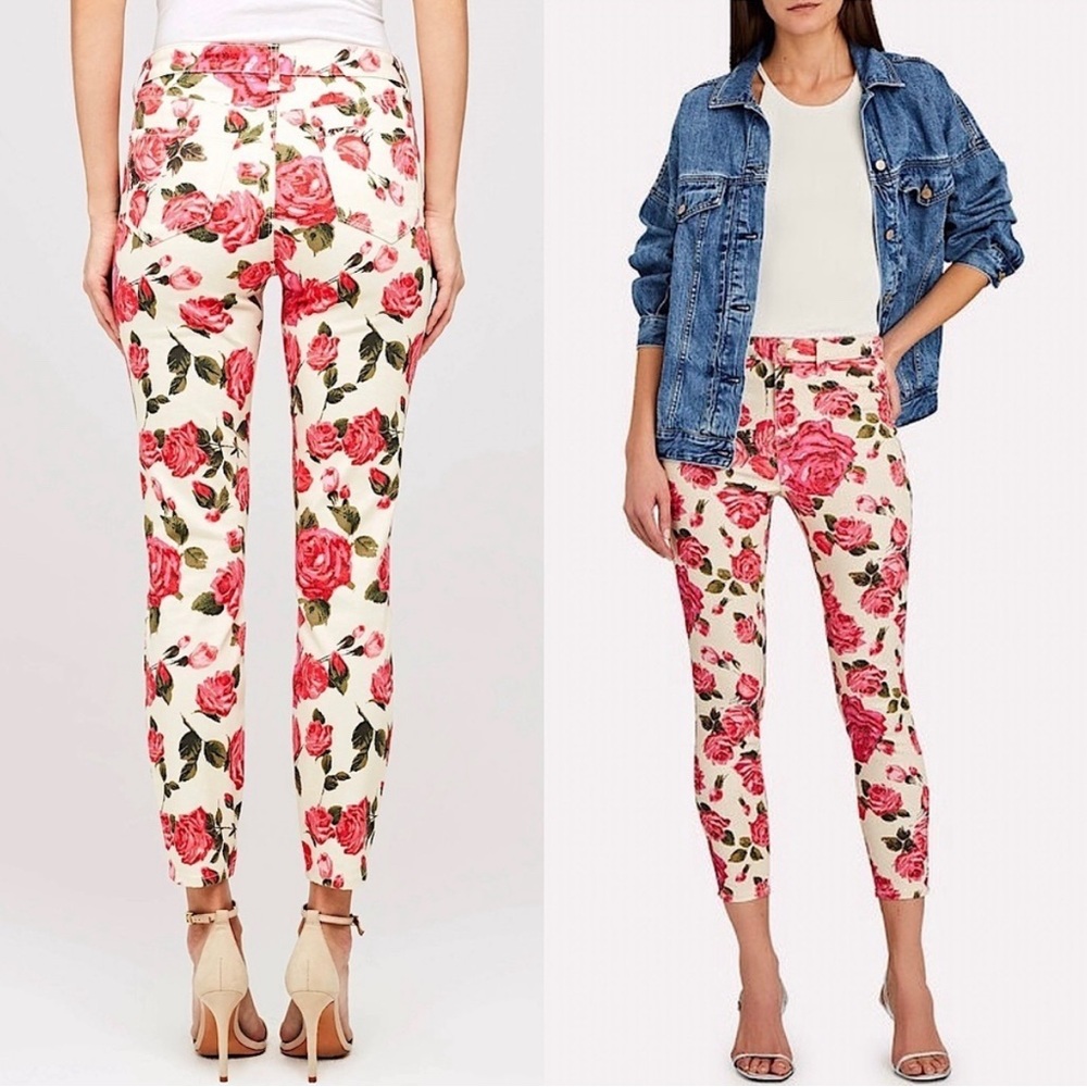L'AGENCE High Rise Floral Print
Stretch Denim Ankle Cropped Skinny Jeans Pant
